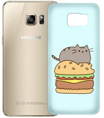 Чохол з Котиком на бургері на Samsung Galaxy S7 edge Блакитний