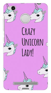 Рожевий чохол для Xiaomi Redmi 3s Crazy unicorn lady