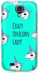 Бирюзовый чехол для Galaxy S4 Crazy unicorn lady