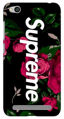 Черный чехол с надписью Суприм для Xiaomi Redmi 5a Цветы