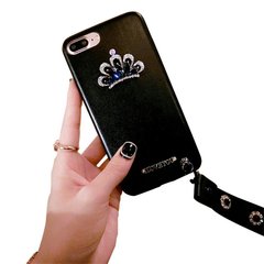 Розкішний поліурітановий бампер-накладка для IPhone 7 c алмазної короною і ремінцем на зап'ястя