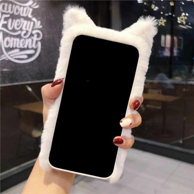 Пушистый чехол котик для Айфон 6 силиконовый белый