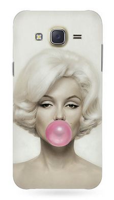 Гламурный бампер Samsung j1 2015 Мэрилин Монро розовая жвачка