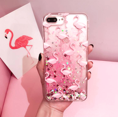 Розовый чехол с Фламинго для iPhone 8 Plus Жидкий блеск