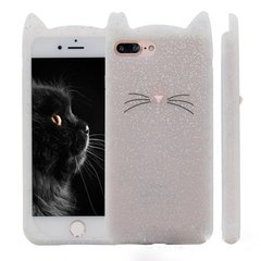 Накладка  силиконовая белая блестящая кот с ушами iPhone 7 plus