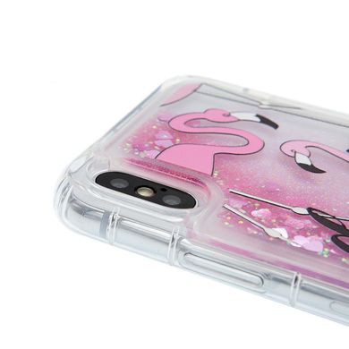 Чехол с жидким глиттером на iPhone X / 10 Фламинго