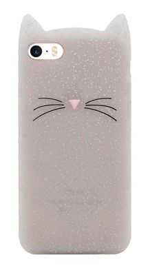 Котик блестящий с ушками силиконовый чехол iPhone 5 / 5s / SE белый
