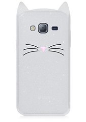 Блестящий чехол с Ушками котика на Samsung j3 2015 ( j300 ) Полупрозрачный