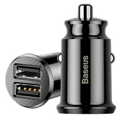 Мощная авто зарядка BASEUS Grain Car Charger  на 2 USB порта  3,1A Black