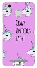 Розовый чехол для Xiaomi Redmi 3s Crazy unicorn lady