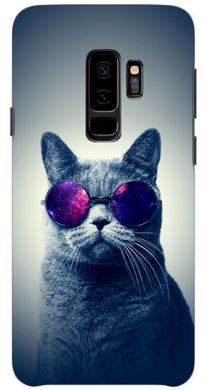 Серый чехол на Samsung Galaxy S9 plus Котик в очках
