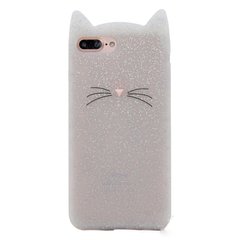 Накладка силиконовая белая блестящая кот с ушами iPhone 8 plus
