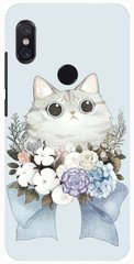 Чехол Котик с цветами на Xiaomi Mi 8 Голубой