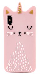 Розовый силиконовый чехол для iPhone X / 10 Котик единорог