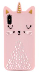 Розовый силиконовый чехол для iPhone XS Котик единорог