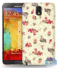Чехол накладка с Цветами на Galaxy Note SM-N900 Бежевый