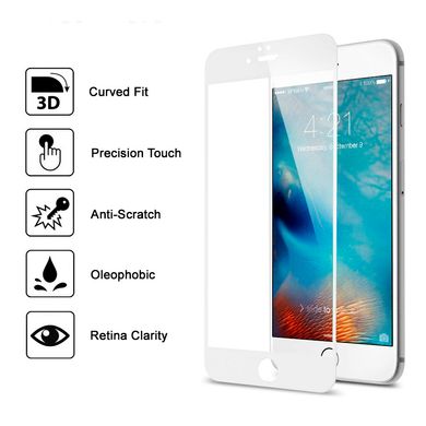 Белое защитное стекло на iPhone 6 plus 3D
