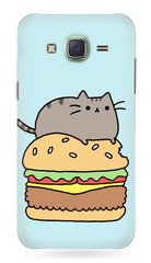 Голубой чехол  кот бургер Samsung j5 2015