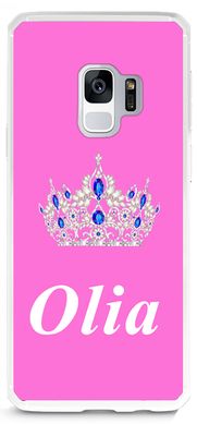 Розовый бампер с Короной на Galaxy S9 Имя Оля