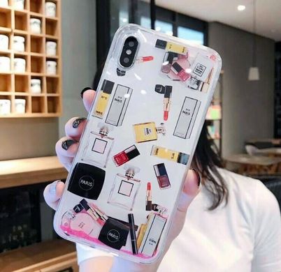 Силиконовый чехол с жидкостью для девушки Айфон XS Max Иконки MAKEUP
