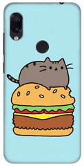 Бирюзовый чехол для Xiaomi Redmi 7 Котик на бургере