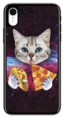 Фіолетовий бампер для iPhone XR Котик з піцою