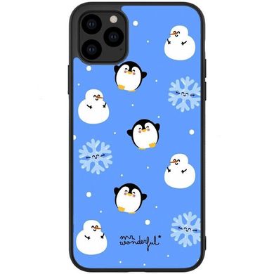 Милый новогодний чехол на Айфон 11 Про Макс Пингвины и снежинки