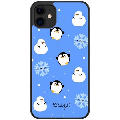 Милый новогодний чехол на Айфон 11 Пингвины и снежинки