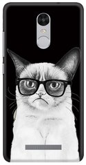 Бампер з котом в окулярах для Xiaomi Note 3 чорно-білий