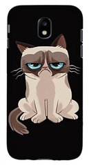 Чехол с Грустным котиком на Samsung Galaxy J7 17 Черный