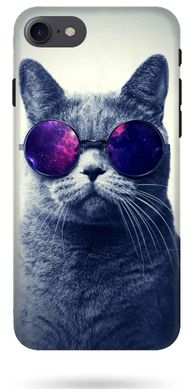 Серый чехол накладка на iPhone 7 Котик в очках