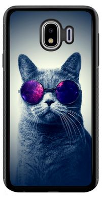 Серый чехол для Samsung Galaxy j4 18 Котик в очках