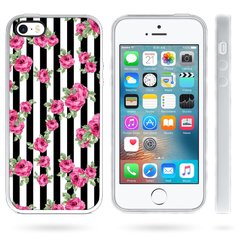 Полосатый чехол для девушки на iPhone 5 / 5s / SE Розы