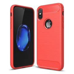 Стильний карбоновый чехол на Айфон 10 красный