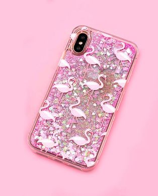 Крутой чехол плавающими блестками для iPhone XS Max Фламинго