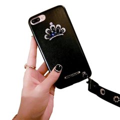 Роскошный полиуритановый бампер-накладка для IPhone 7 + c алмазной короной и ремешком на запястье
