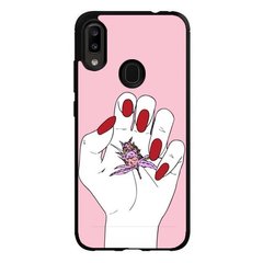 Розовый чехол для девушки на Samsung А205 F 2018 Цветок в Руке