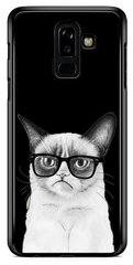 Черный бампер для Samsung Galaxy A6+ 2018 Котик в очках