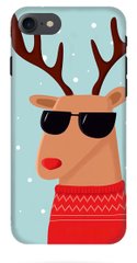 Новогодний чехол для iPhone  7 оленем в очках