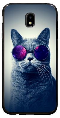Чехол накладка с Котиком в очках на Samsung Galaxy j7 17 Серый