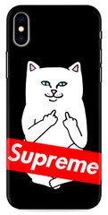 Пластиковый чехол с логотипом Суприм на iPhone XS Max Котик факи