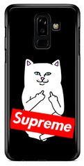 Черный бампер с логотипом Суприм для Samsung A6+ 2018 ( A605 ) Котик Рипндип