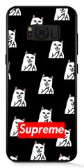 Черный чехол с логотипом Суприм для Galaxy S8 Котик факи