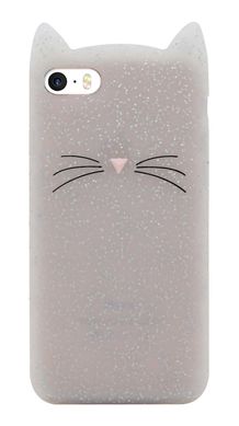 Котик блестящий с ушками силиконовый чехол iPhone 5 / 5s / SE белый