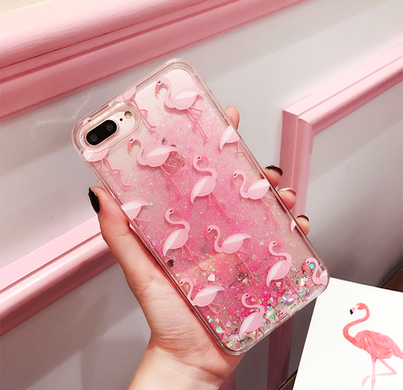 Розовый чехол с Фламинго для iPhone 7 Plus Жидкий блеск
