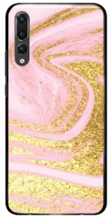 Чехол с текстурой мрамора с золотом на Huawei P20 Блестящий