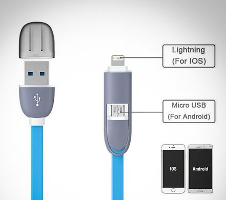 Універсальний USB-кабель 2 в 1 ( iPhone - Android ) Білий
