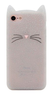 Чехол силиконовый Котик с ушками и усиками блестящий белый iPhone 7