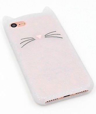 Чохол силіконовий Котик з вушками і вусиками блискучий білий iPhone 7